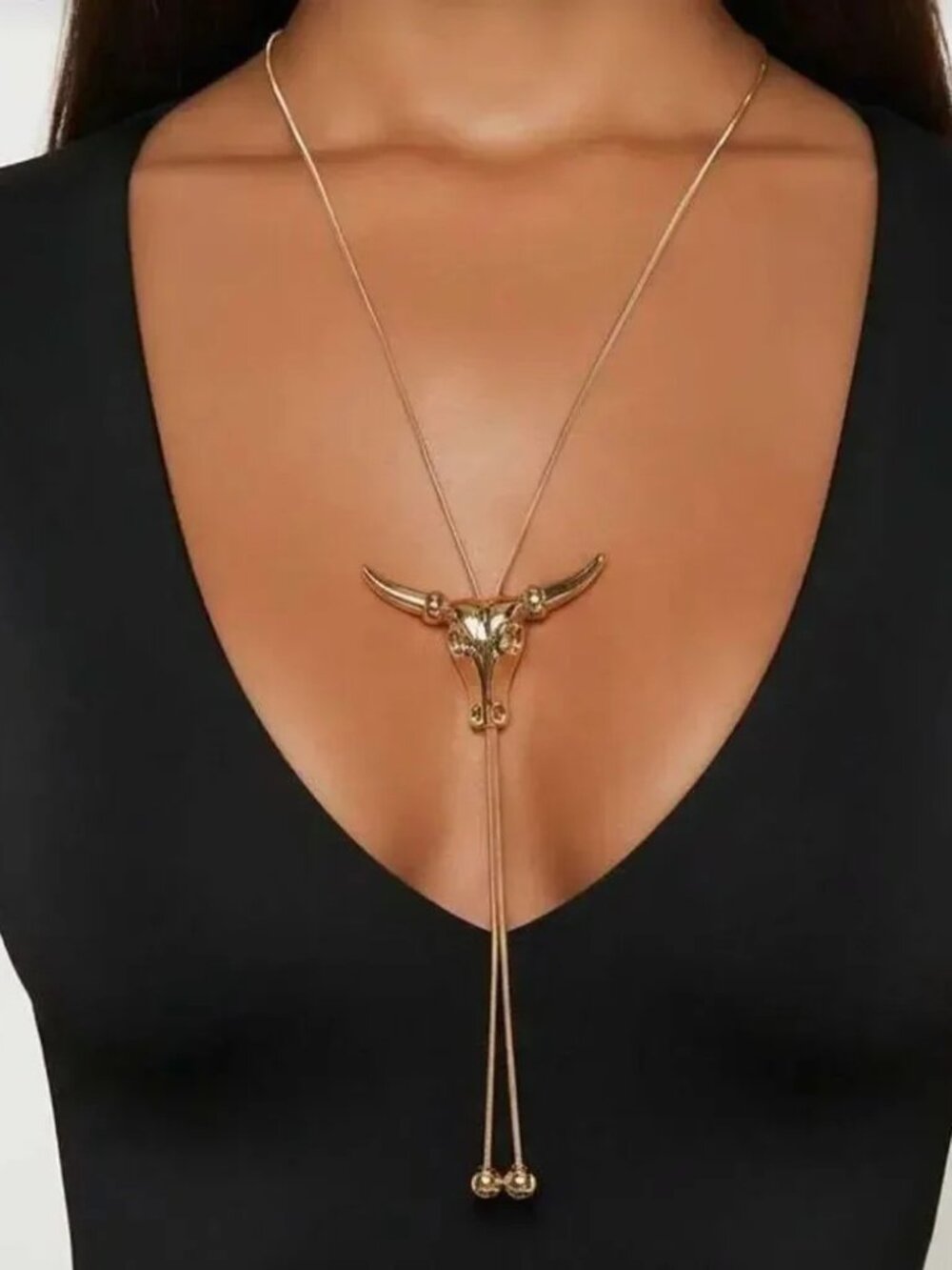 Gold Bull Pendant Necklace R172